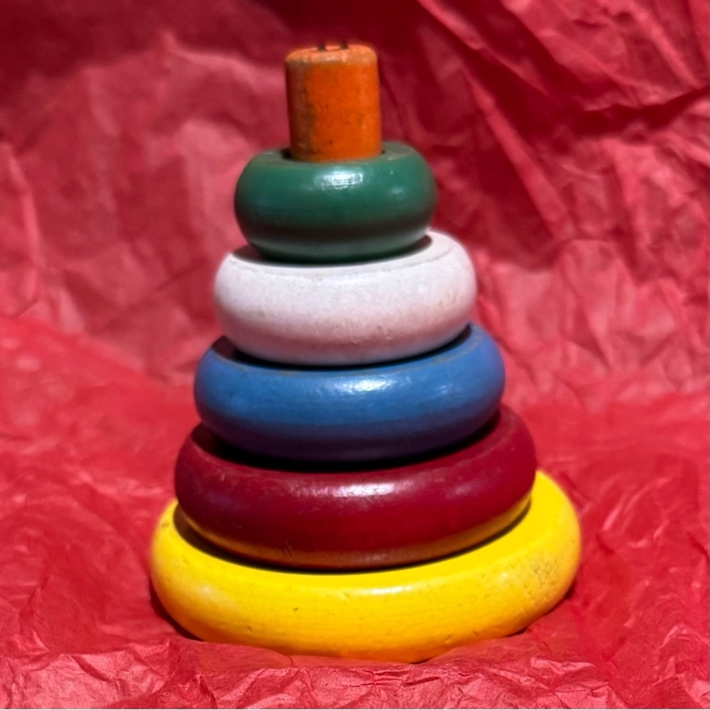 Collectible Vintage Wooden Stacking Ring Set in Primary Colors by Doepke - Picture 2 of 14